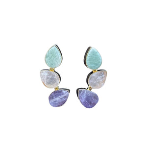 Teardrop Curved Studs - Amazonite, Pink Quartz and Amethyst