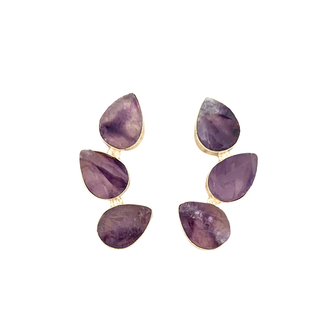 Teardrop Curved Studs - Amethyst