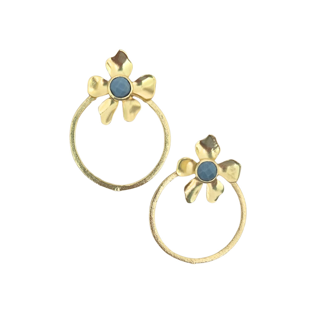 Blue Opal and Turquoise Flowers with Gold Circles