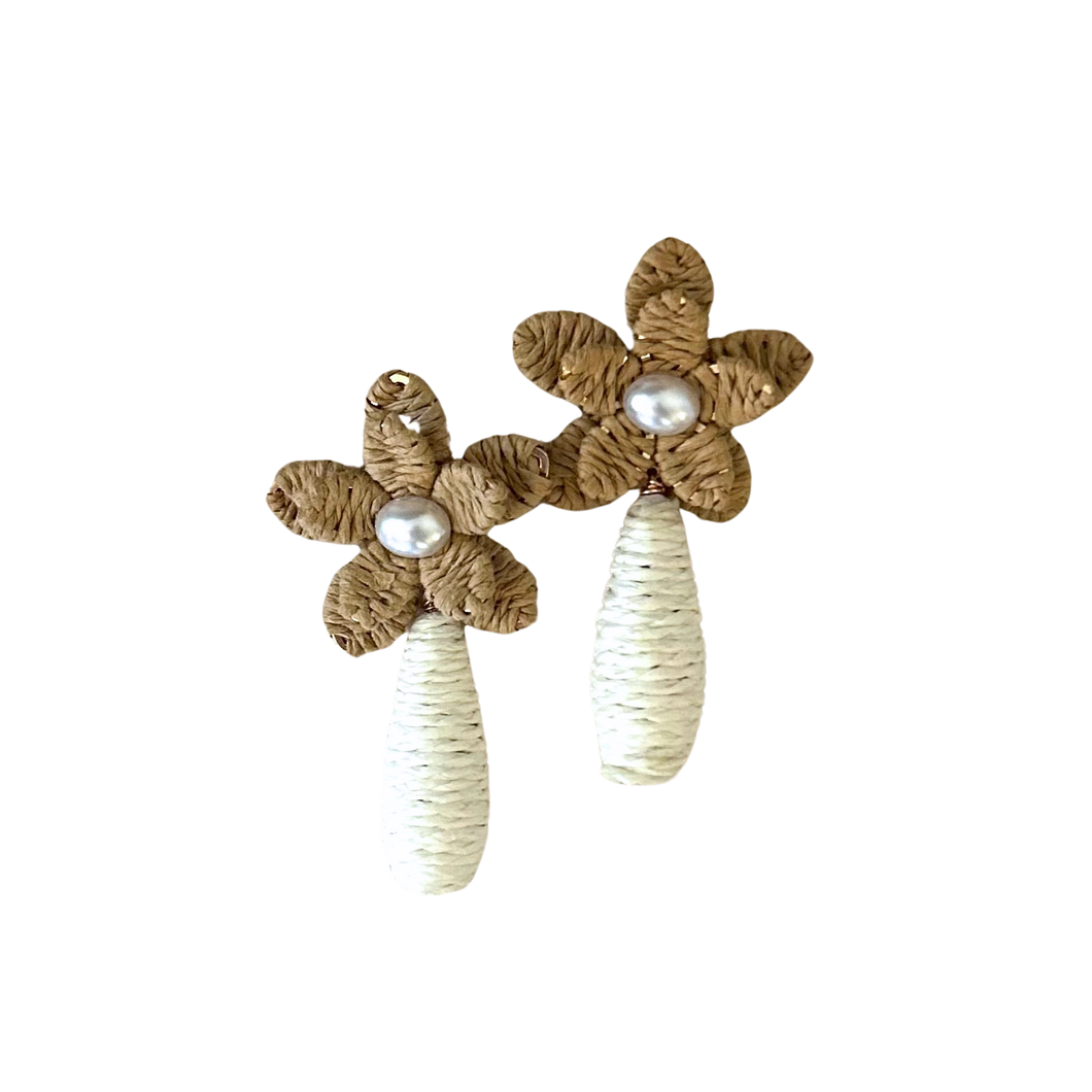 Tan Rattan Flowers with Cream Drops