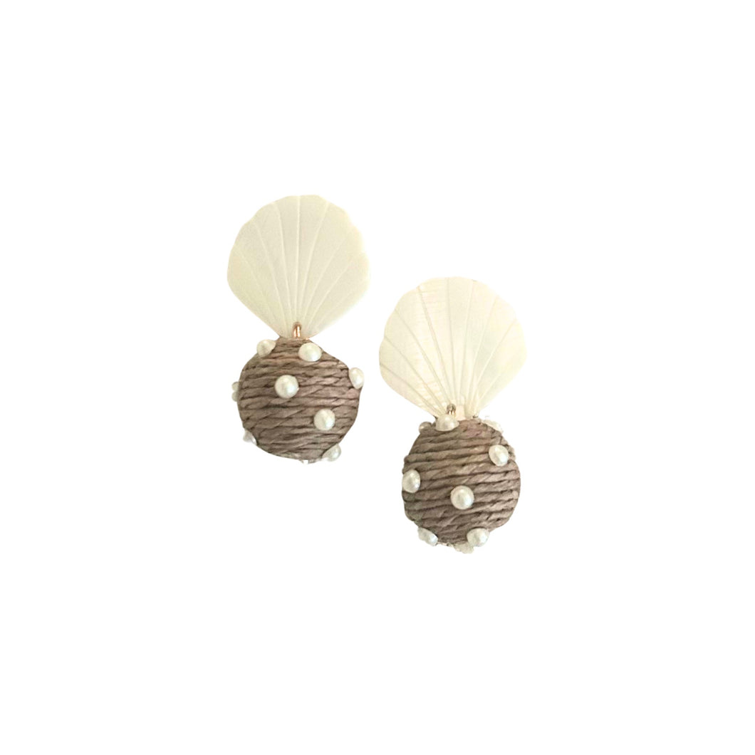 Taupe Raffia and Pearl Balls with MoP Shells