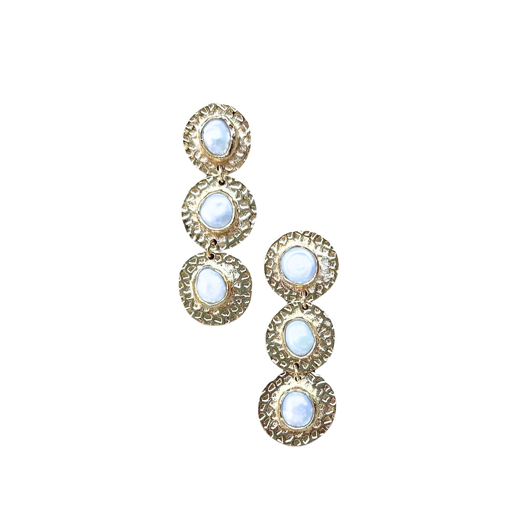 Gold and Pearl Circle Earrings